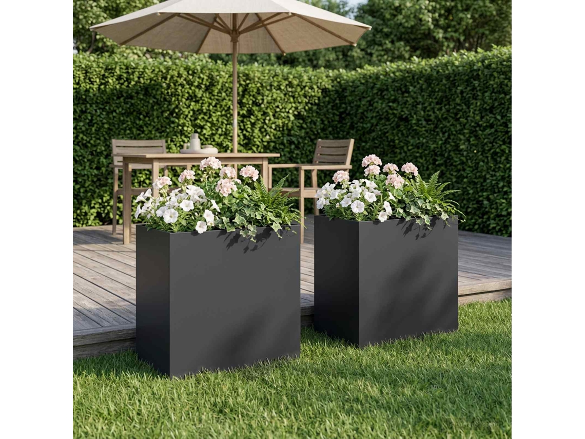 Vidaxl Vaso De Jardim 2 Unid. Preto 50 X 30 X 50 Cm