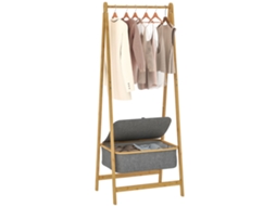 Suporte para Cabides Bambu e Poliéster Cor Madeira e Cinzento 60x44,5x157,5 cm Homcom