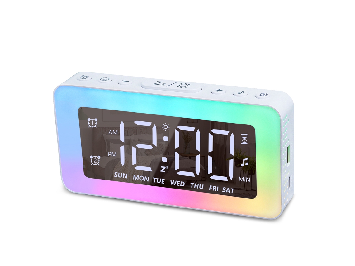 Reloj Digital Led Con Alarma, Luz Nocturna Y Espejo, Brillo/volumen Ajustable
