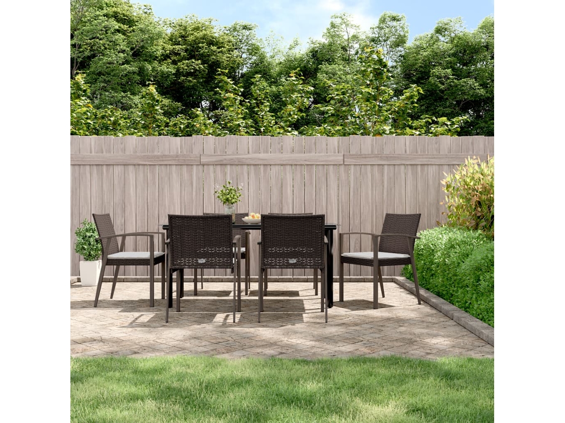 7 Pcs Jogo De Jantar P/ Jardim C/ Almofadões Vime Pe E Aço Dkd Home Decor