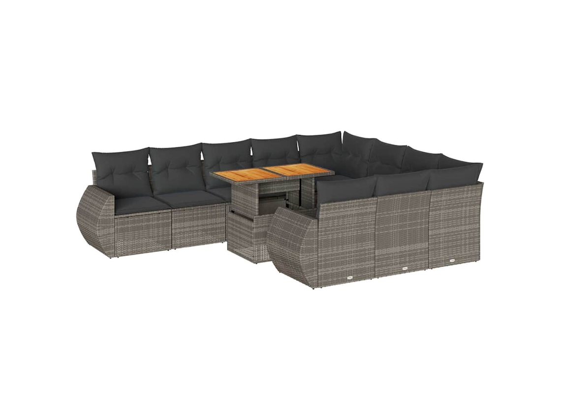 Conjunto de 11 Sofás de Jardim com Almofadões Vime Pe Cinzento MAISON EXCLUSIVE