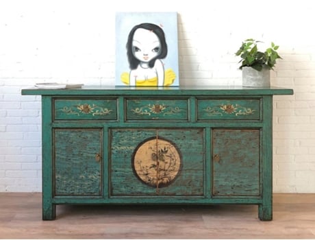 Aparador Vintage Verde Bege Cômoda Estilo Colonial Chinês Estilo Antigo Armário De Mesa Baixa Asiático Oriental Extremo Oriente Vintageasia