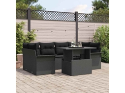 Vidaxl Conjunto De Sofá De Jardim 7 Unid. Preto Vime Pe