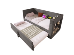 Sofá cama Retrátil 90x200 Cm, estofado Cinza em Linho, com Usb, tipo c e Porta copos, ideal para Espaços Pequenos PAPRIKA