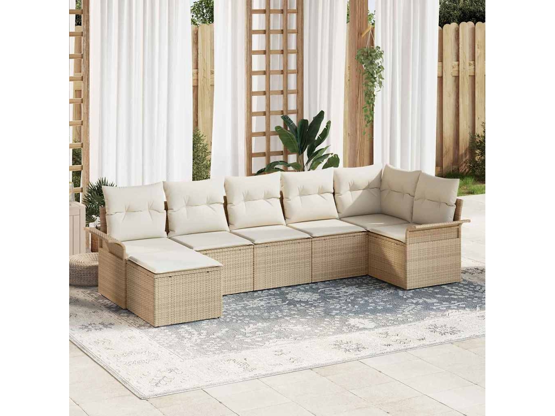 Vidaxl Conjunto De Sofá De Jardim 7 Unid. Bege Vime Pe