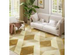 Tapete Sala Moderno Hipoalergénico Lavável Efeito 3d 230x160cm Amarelo
