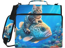 Organizador De Bolsa Fofo Em Formato Gato E Peixe, Fichário De 3 Argolas Com Compartimento Laptop, Tecido
