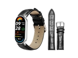 Bracelete para Xiaomi Smart Band 10/9/8/nfc em couro com fivela de pino e textura de bambu preta XIAOMOYU (14mm)