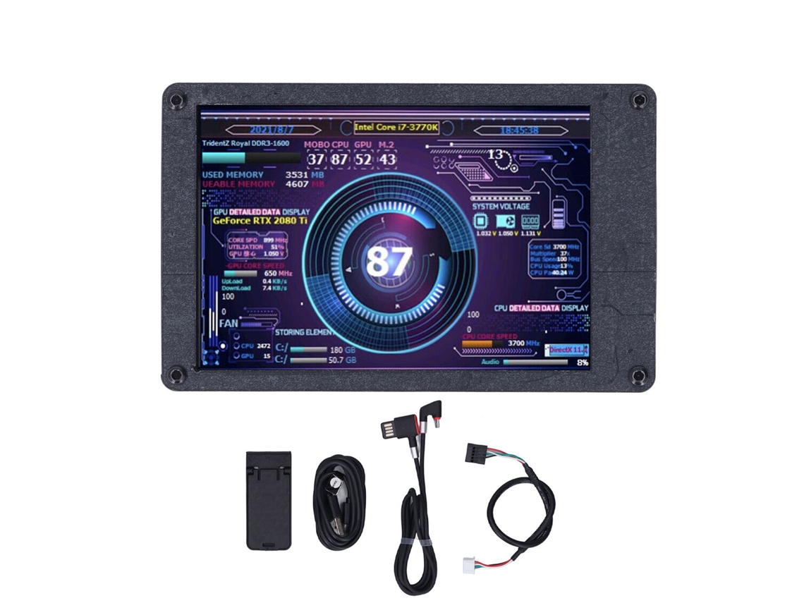 Tela Mini Usb 3,5 Polegadas Ips com Brilho Ajustável, Monitor de Temperatura da Cpu e Ram para Windows com Cabo em L