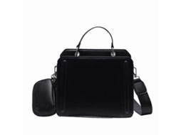 Bolsa Transversal Convertível de Couro Pu com Padrão de Letras Grande Capacidade para Mulher Preta