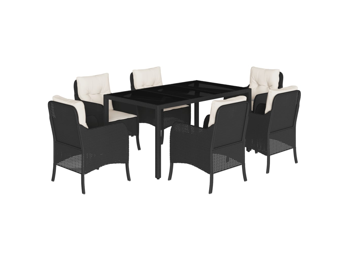 Conjunto de 7 Jantar para Jardim com Almofadões Vime Pe Preto MAISON EXCLUSIVE