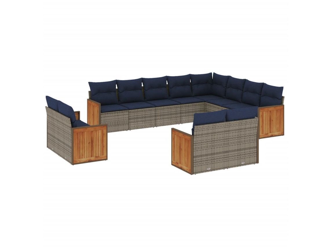 Conjunto de Sofá de Jardim, 12 Peças, Almofadas, Rattan Cinza MAISON EXCLUSIVE