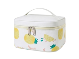 Bolsa de maquiagem de couro Pu à prova d'água portátil com padrão de frutas para viagem bege S/MARCA