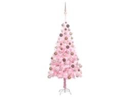 Vidaxl Árvore Natal Artificial Pré-iluminada C/ Bolas Pvc Rosa