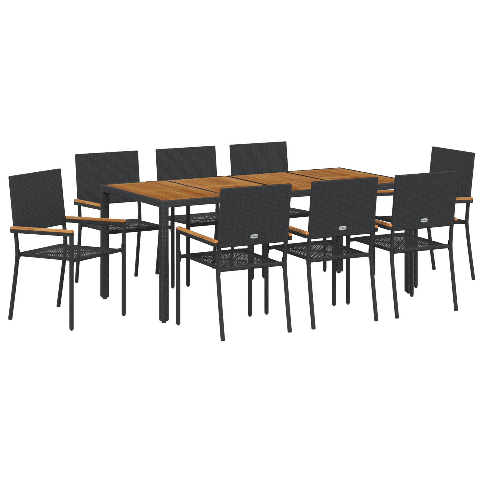 Conjunto 9 Conjunto De Jantar Para Jardim Vidaxl Preto Vime Pe (190 X 90 X 75 Cm)