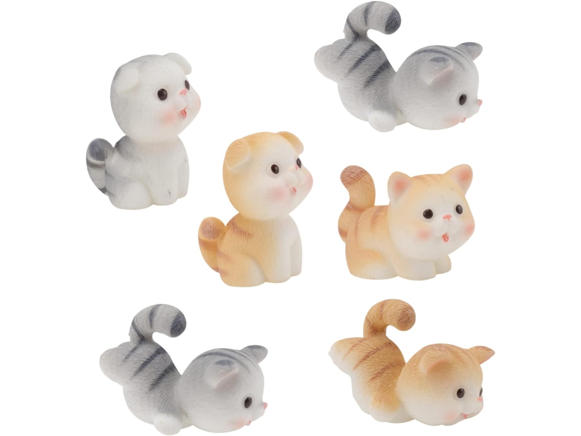Kit de 6 Miniaturas de Gatos em Resina, Decoração para Bonsai, Figura Artificial de Animal, Decoração para Casa, Figura CHABERLU