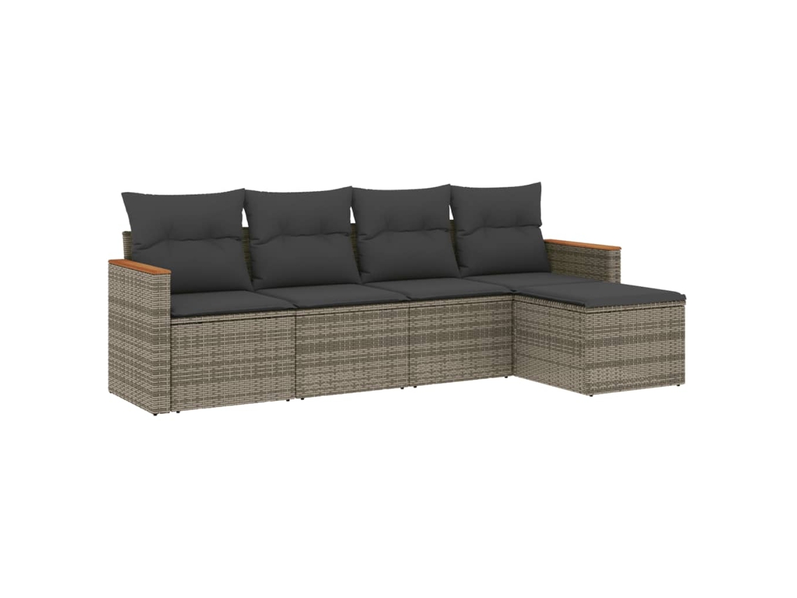 Conjunto de 5 Sofás de Jardim com Almofadões Vime Pe Cinzento MAISON EXCLUSIVE (5 pcs)