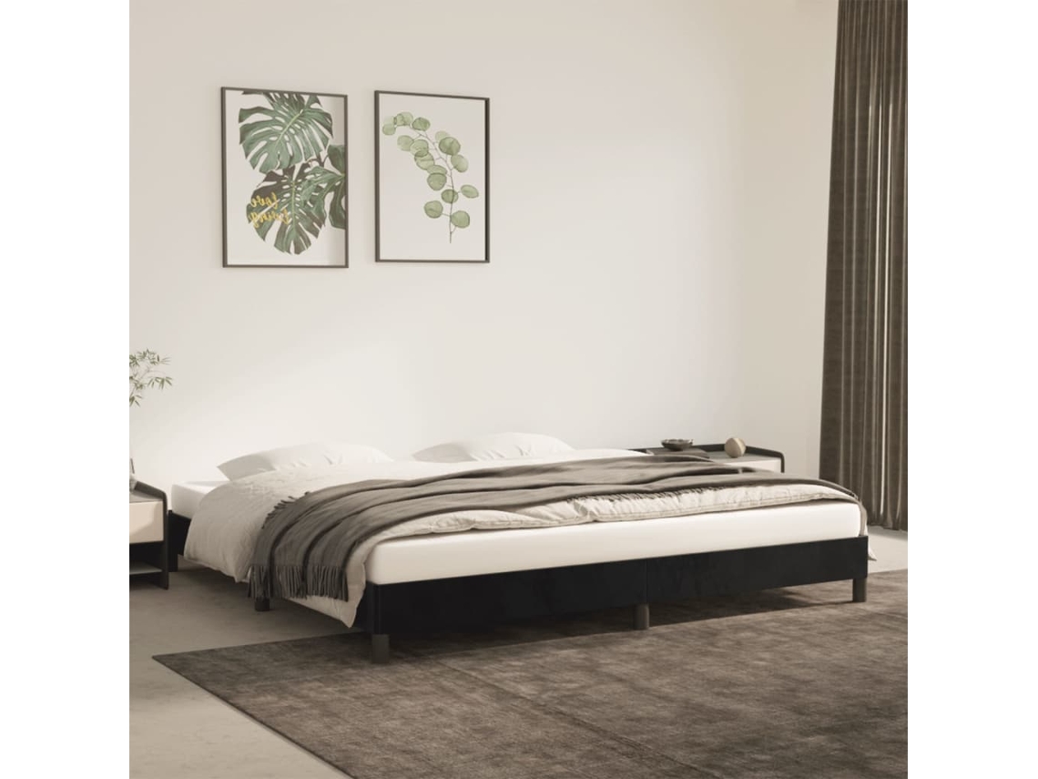 Estrutura De Cama Sem Colchão 200x200 Cm Veludo Preto