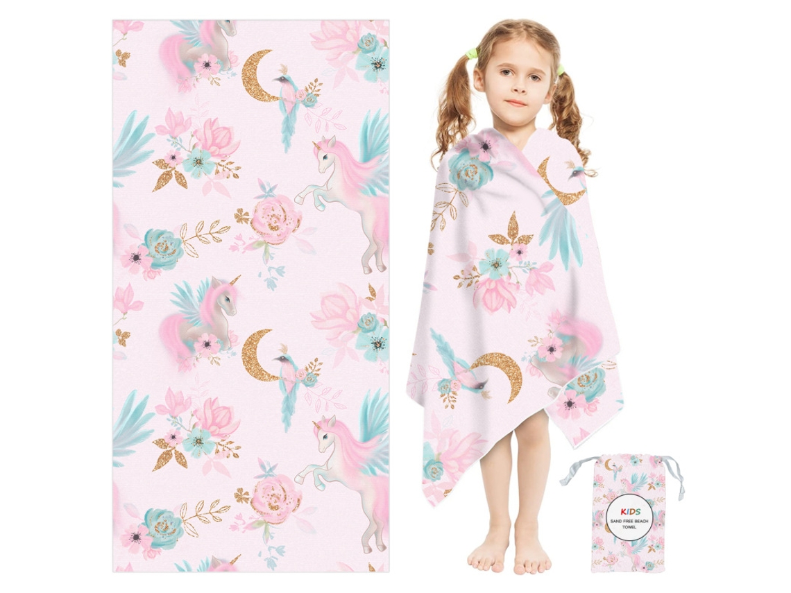 Toalha De Praia Infantil Secagem Rápida Absorvente Antiareiros, Leve E Versátil120×60cm pónei Rosaczhhmart