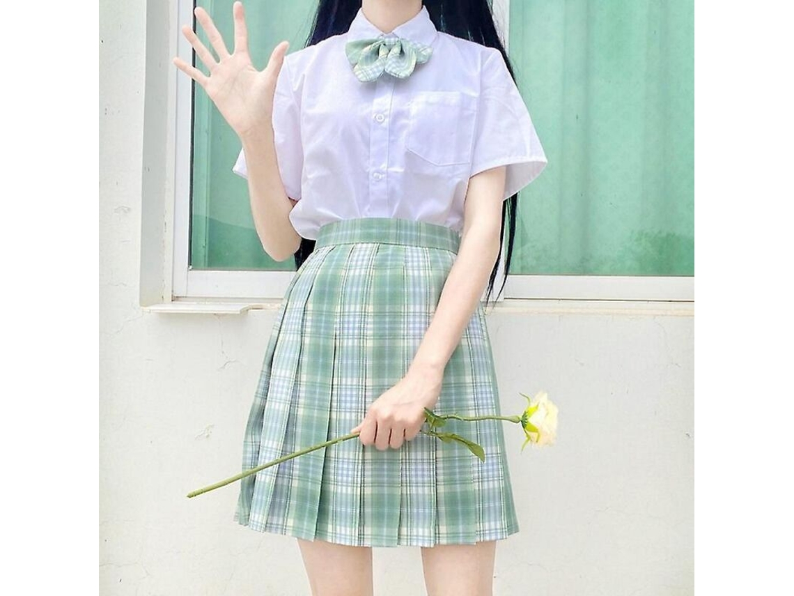 2026-uniforme Escolar Para Mujer Falda Plisada Cuello Alto A-line Cuadros Corto/largo Manga Nowcos M Cedar