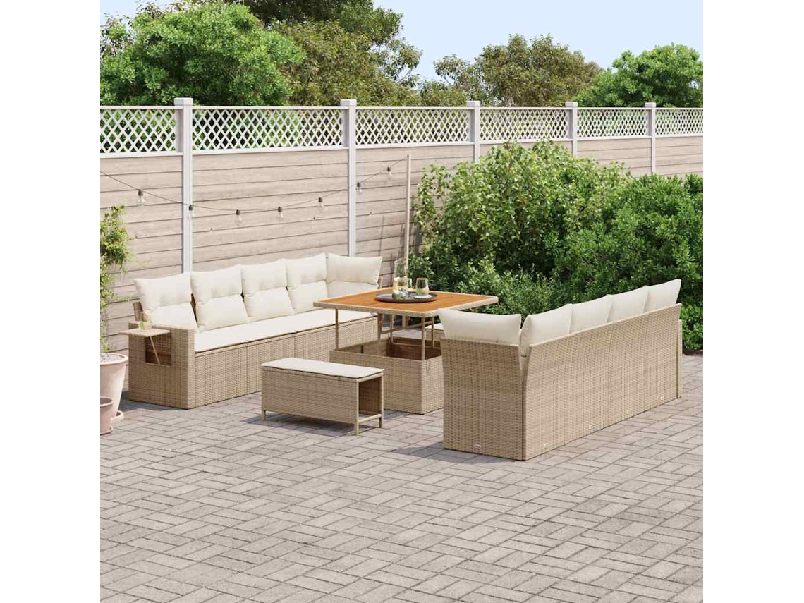 Vidaxl Conjunto De Sofá De Jardim Bege E Creme Vime Pe