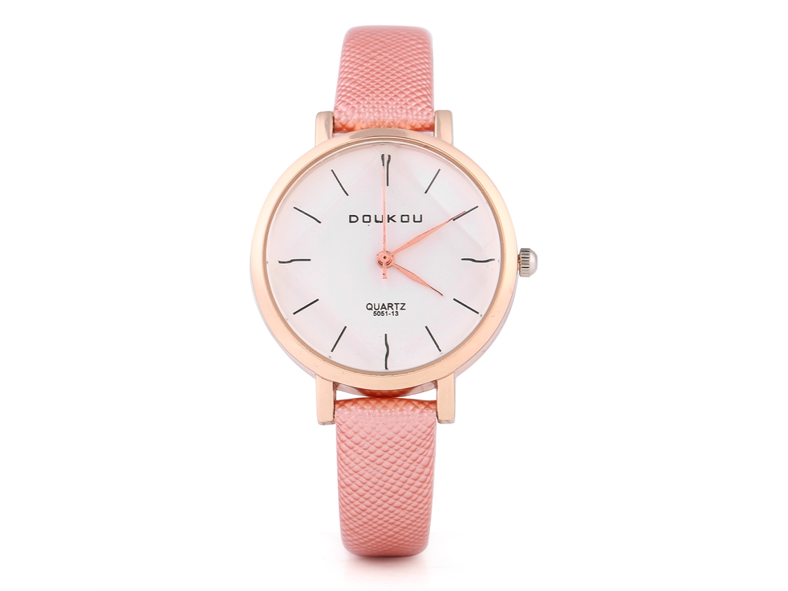 Relógio de Pulso Feminino Analógico Quartzo Pulseira de Silicone Mostrador Branco Rosa