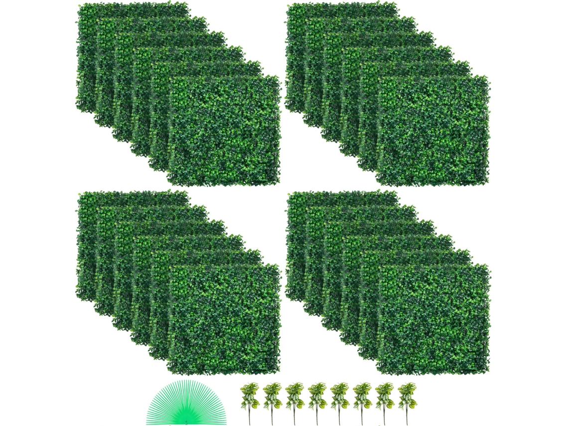 Grama Artificial Verde de 24 Peças 61 X 40,6 Cm, Painel Buxo Hera Alta Densidade Contra Uv e 100% Pe, Plantas Artificiais Decorativas para Parede