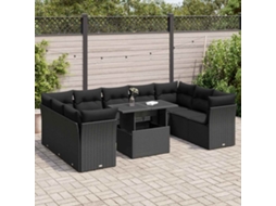Vidaxl 10 Pcs Conjunto Sofás De Jardim C/ Almofadões Vime Pe Preto