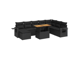 Conjunto de 9 Sofás para Jardim com Almofadões Vime Pe Preto MAISON EXCLUSIVE (N/A)