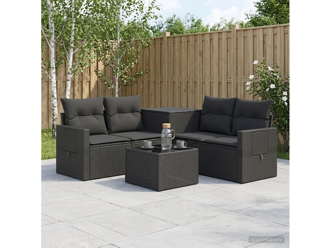 Vidaxl Conjunto De Sofás 6 Unid. Preto Rattan Poliéster E Aço