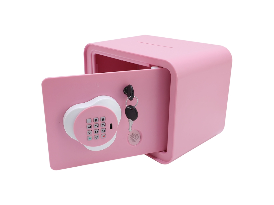 Primerox caixa de Economia Infantil com Impressão Digital e Scroll Automático Grande Capacidade Rosa