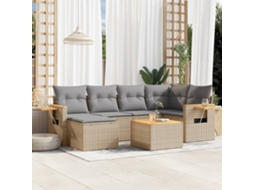 Vidaxl 7 Pcs Conjunto De Sofás P/ Jardim Com Almofadões Vime Pe Bege
