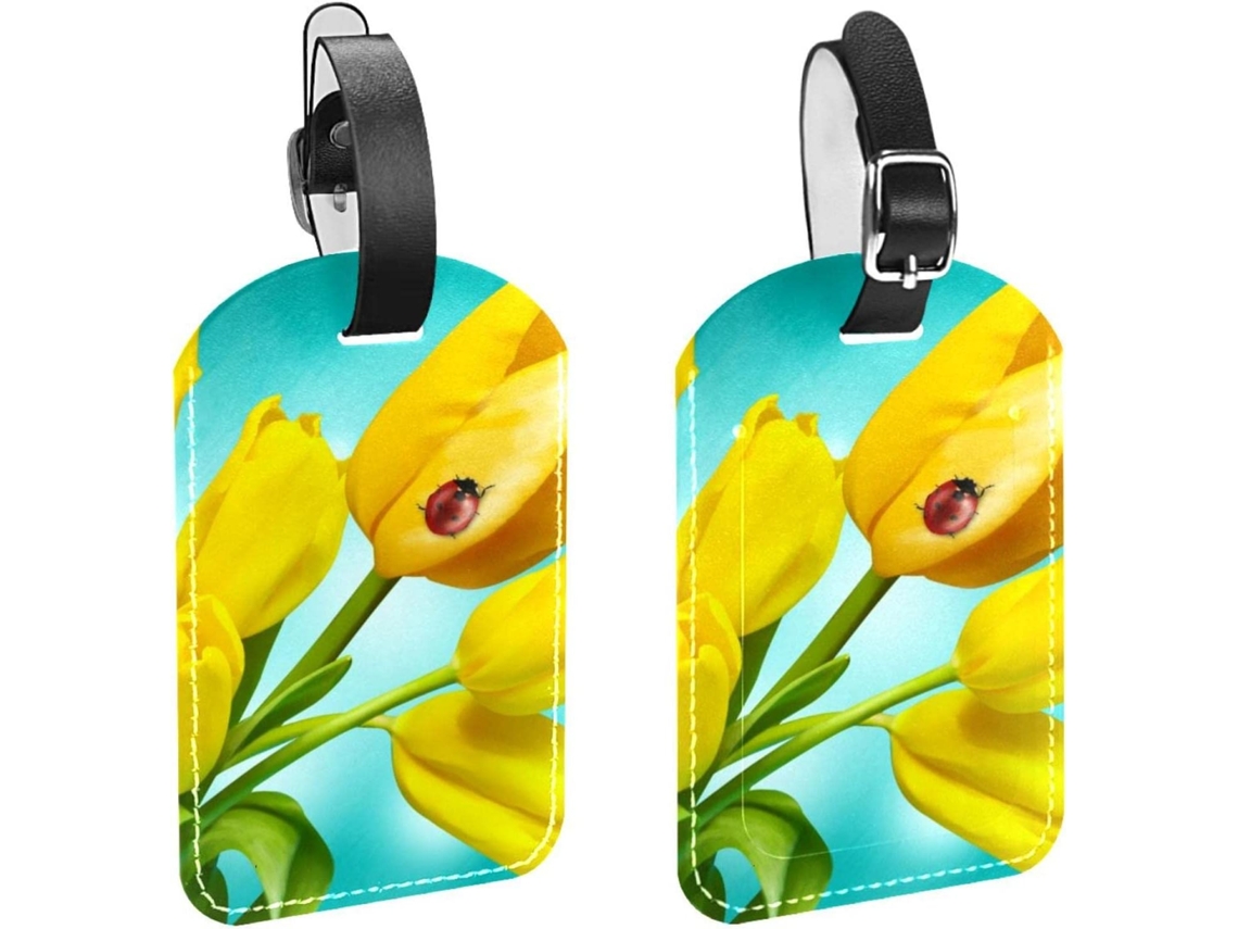 Conjunto De 2 Etiquetas Bagagem Em Couro Sintético Com Estampa Tulipa Amarela