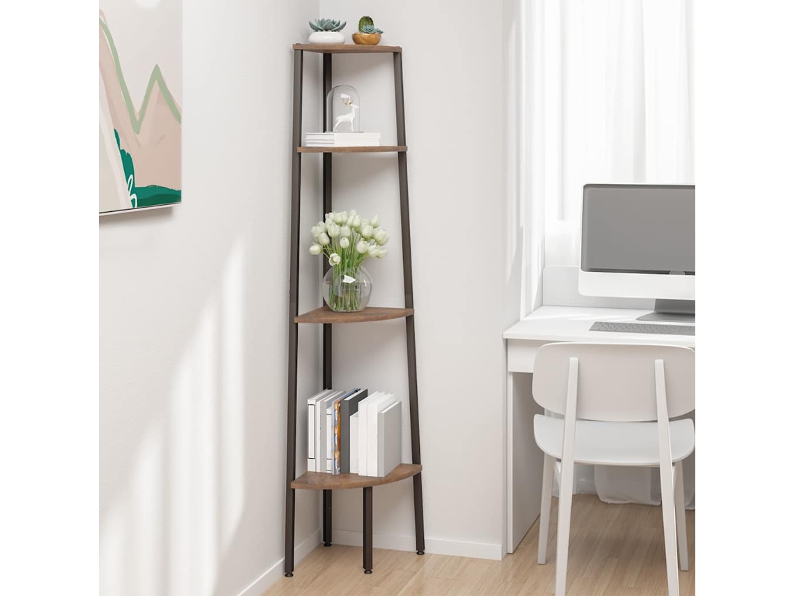 Vidaxl Prateleira De Canto Com 4 Níveis, Castanho Escuro E Preto, 45,5x31,5x150 Cm