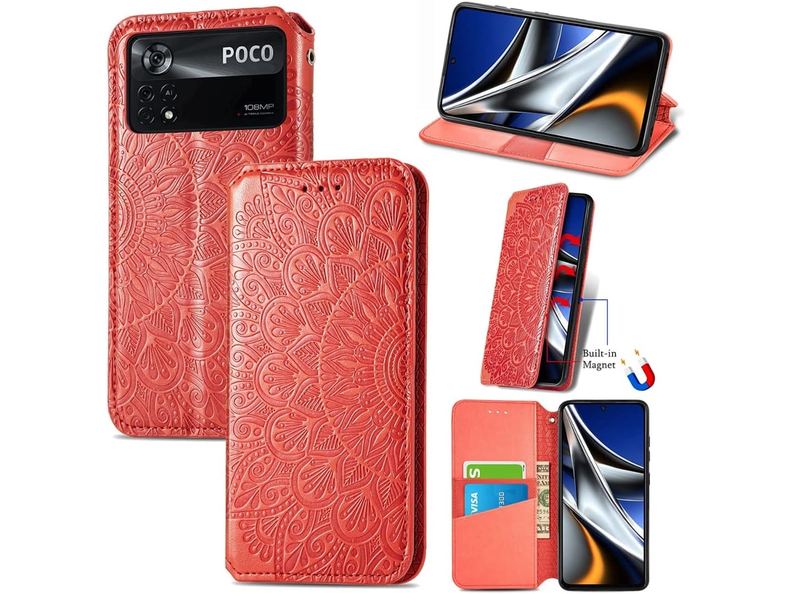 Capa Padrão Mandala Integrado para Xiaomi Xiaomi Poco X4 Pro 5G HONGWE. Pele Sintética Magnética Multicor