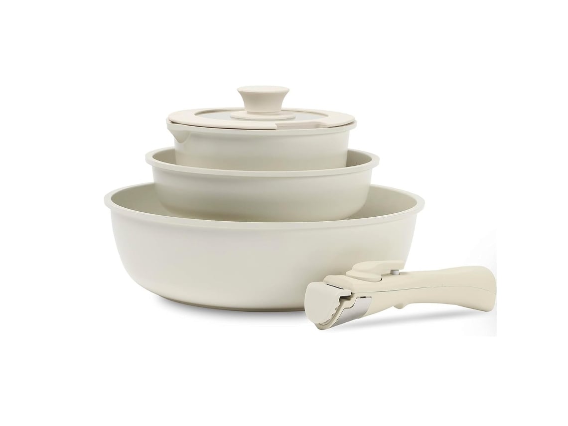 Conjunto de 5 peças - Panelas e Frigideiras Klack - Antiaderente com Revestimento em Granito, Alça Removível, Livre de PFOA, Gás, Elétrica, Indução