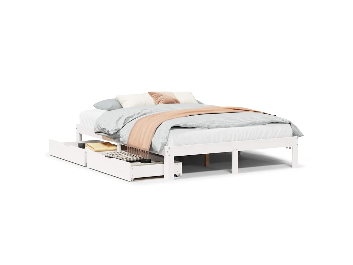Estrutura de Cama com Gavetas 140x190 cm Pinho Maciço Branco MAISON EXCLUSIVE