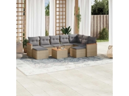 Vidaxl 10 Pcs Conjunto de Sofás P/ Jardim com Almofadões Vime Pe Bege