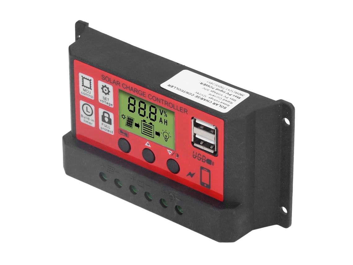 Controlador Solar De Carga Ajustável 12v 24v30a Lcd