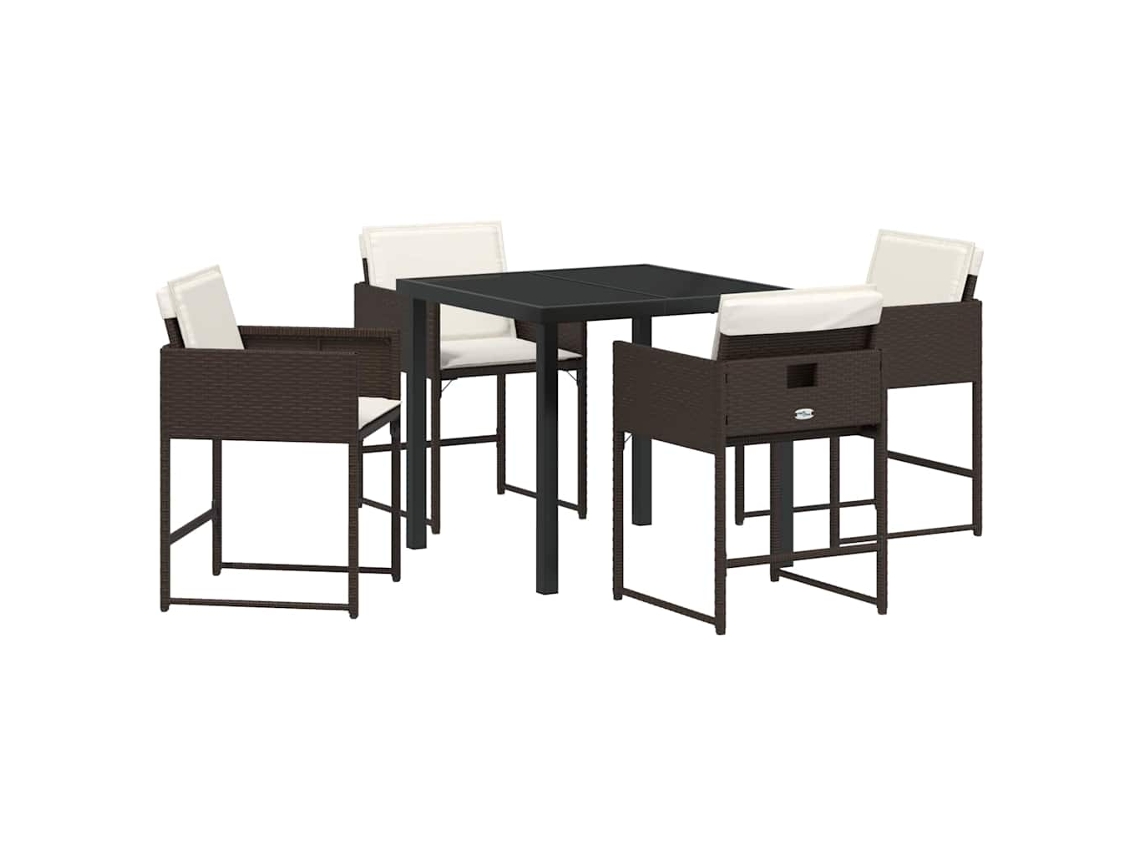 Conjunto de Jantar para Jardim 5 Pcs - Móveis de Jardim para Refeição Castanho Vime Pe HARLANV1