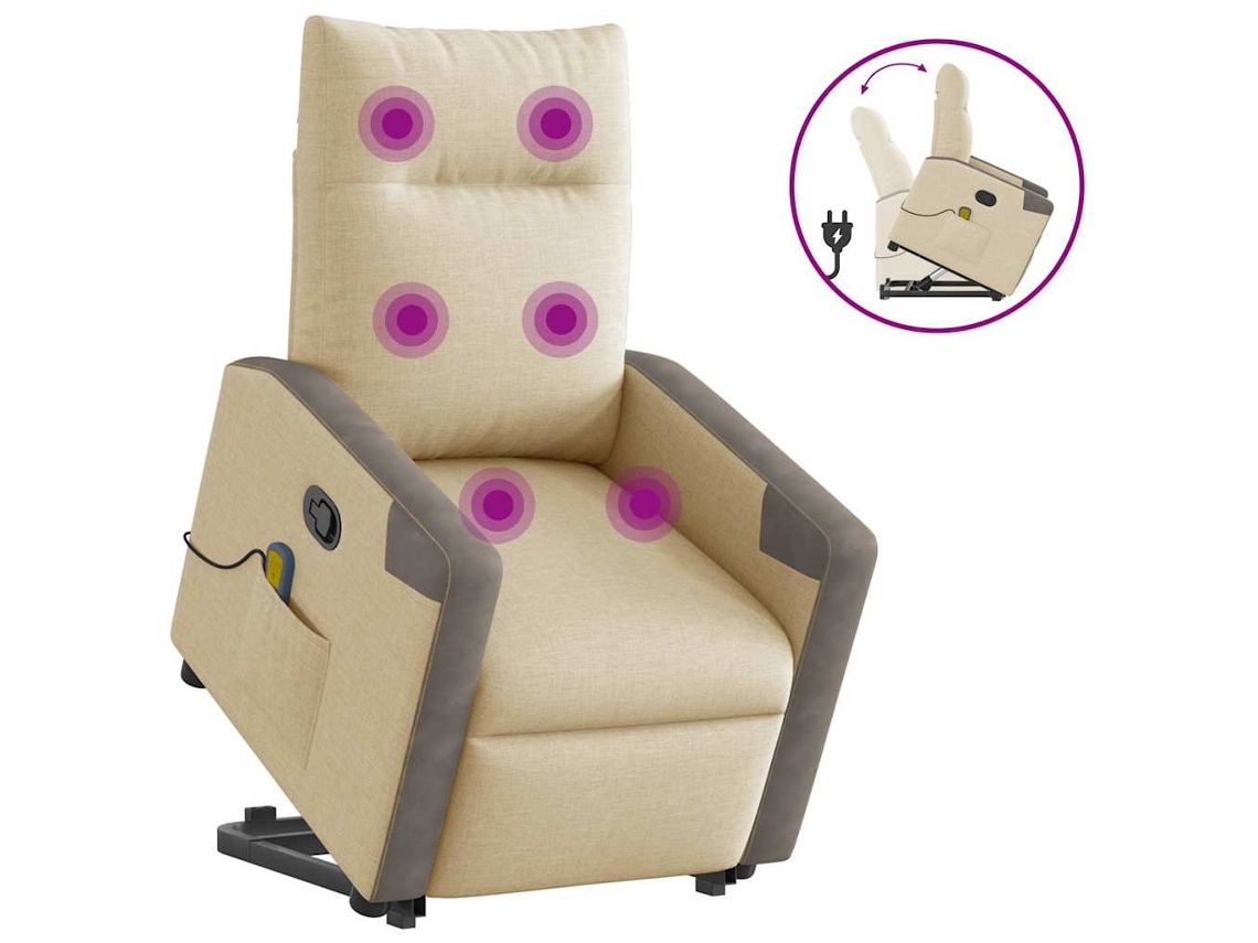 Vidaxl Poltrona Elevatória De Massagens Tecido Cor Creme