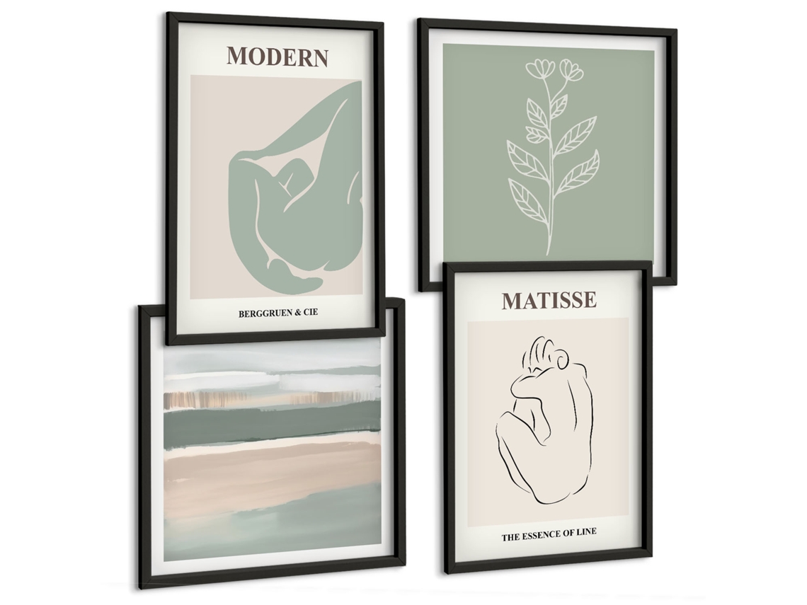 Galeria De Pinturas Murais Padrões Abstratos De Vegetação Moldura Preta Imagens Para Um Quarto Infantil Espelharte (conjunto De 4 Imagens)