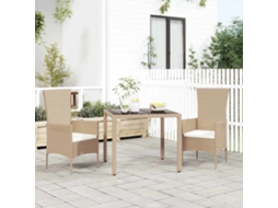 Vidaxl Mesa De Jardim C/ Tampo De Vidro Vime Pe/vidro Temperado Bege