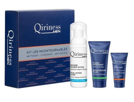 O QIRINESS Homens SET indispensáveis Kit Dupla Ação Espuma 50ml + Hidratante 15ml Fluido + 5ml Cuidados brilho saudável