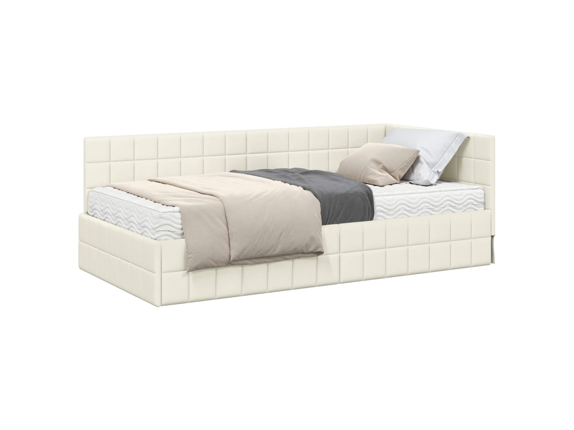 SYFAX™ Estrutura de Cama de Canto com Colchão 2 Pcs Creme Veludo