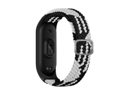 Bracelete de Nylon Loop Elástico Ajustável Elásticos Trançados para Xiaomi Mi Band 5/Band 6/Band 7 Preto/Branco