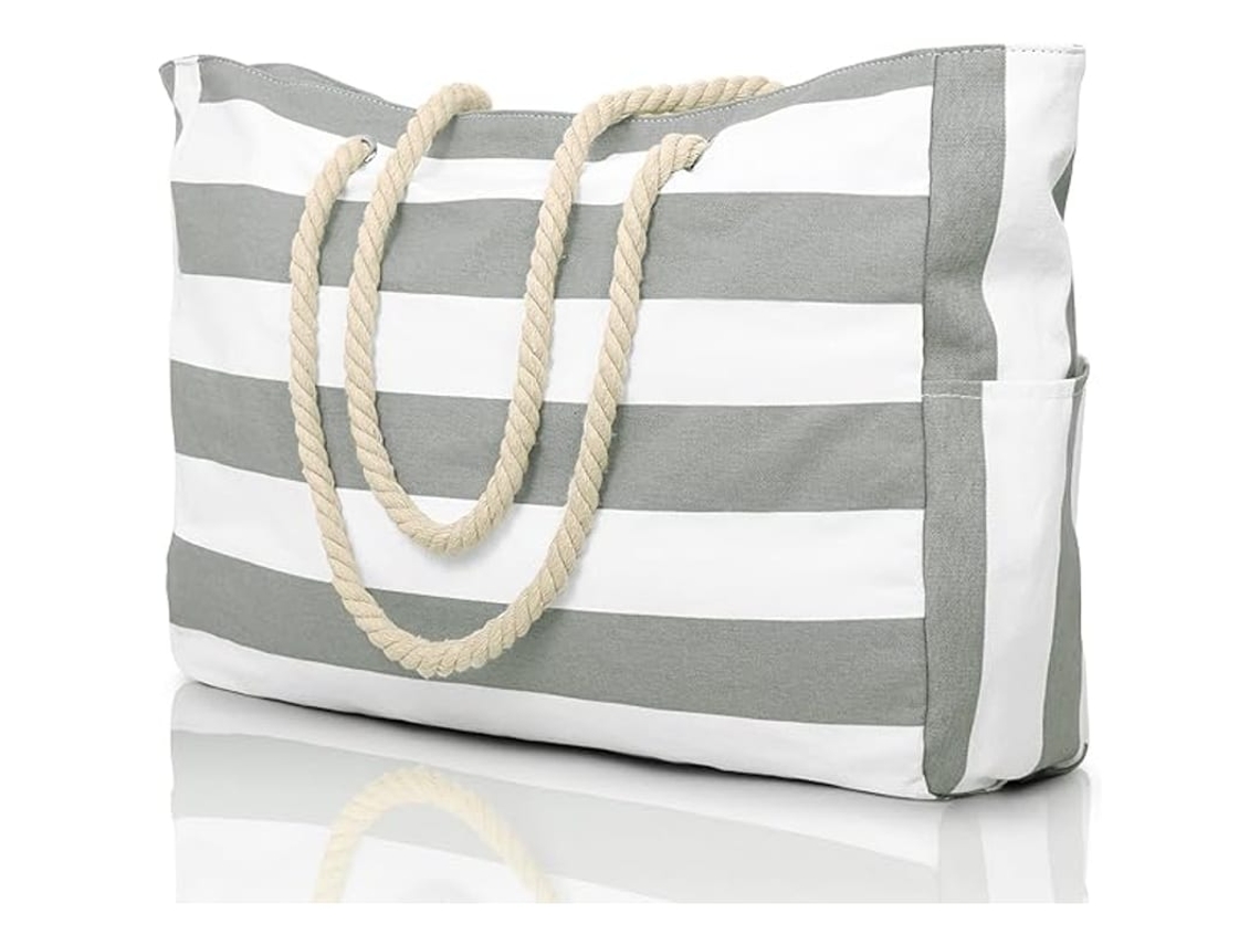 Bolsas De Praia Para Mulheres, Bolsa Tote Grande Impermeável Com Fecho Zipper Sandproof Para Piscina E Viagem Cinza