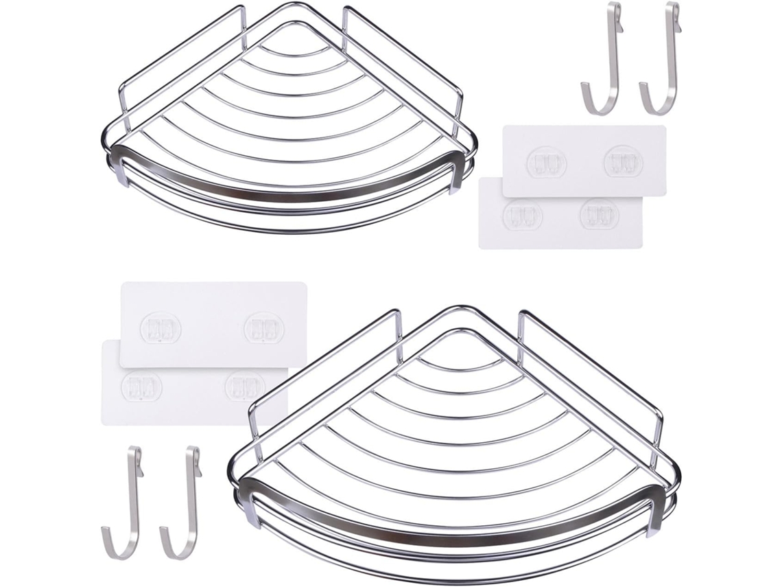 Organizador De Canto Para Banheiro Conjunto De 2 Prateleiras De Aço Inoxidável Para Chuveiro Com 4 Gokoco