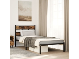 Vidaxl Estrutura De Cama Sem Colchão 107x203 Cm Metal Carvalho Fumado