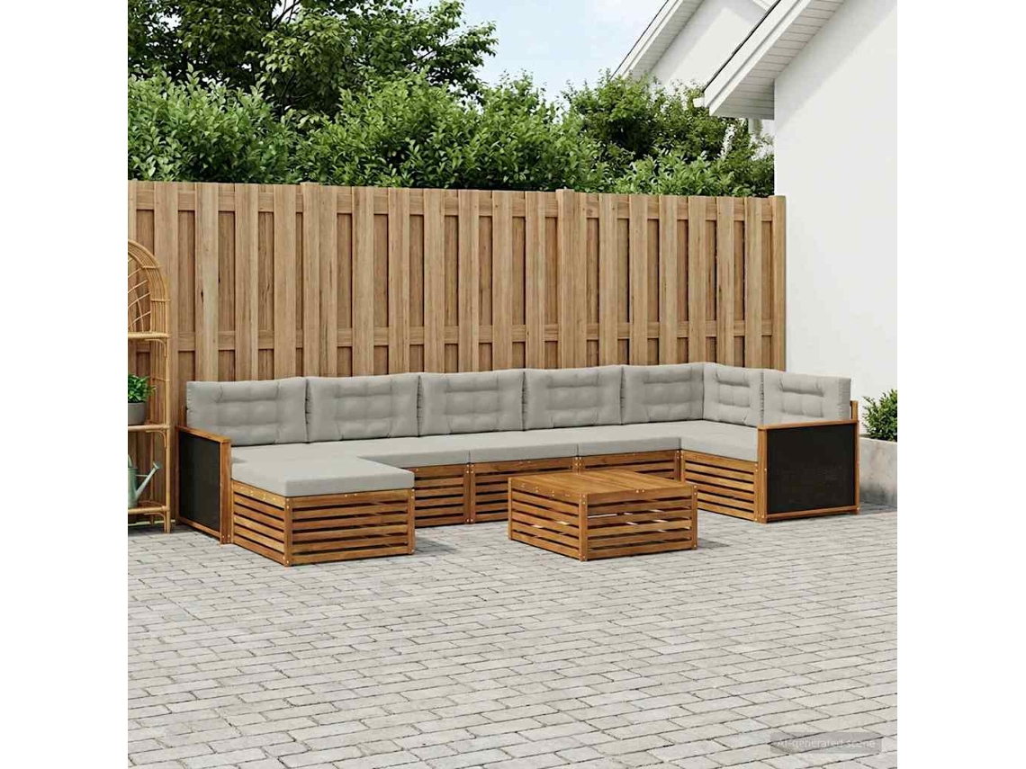 Vidaxl Conjunto De Sofás Para Exterior 8 Pcs Natural E Cinzento-claro